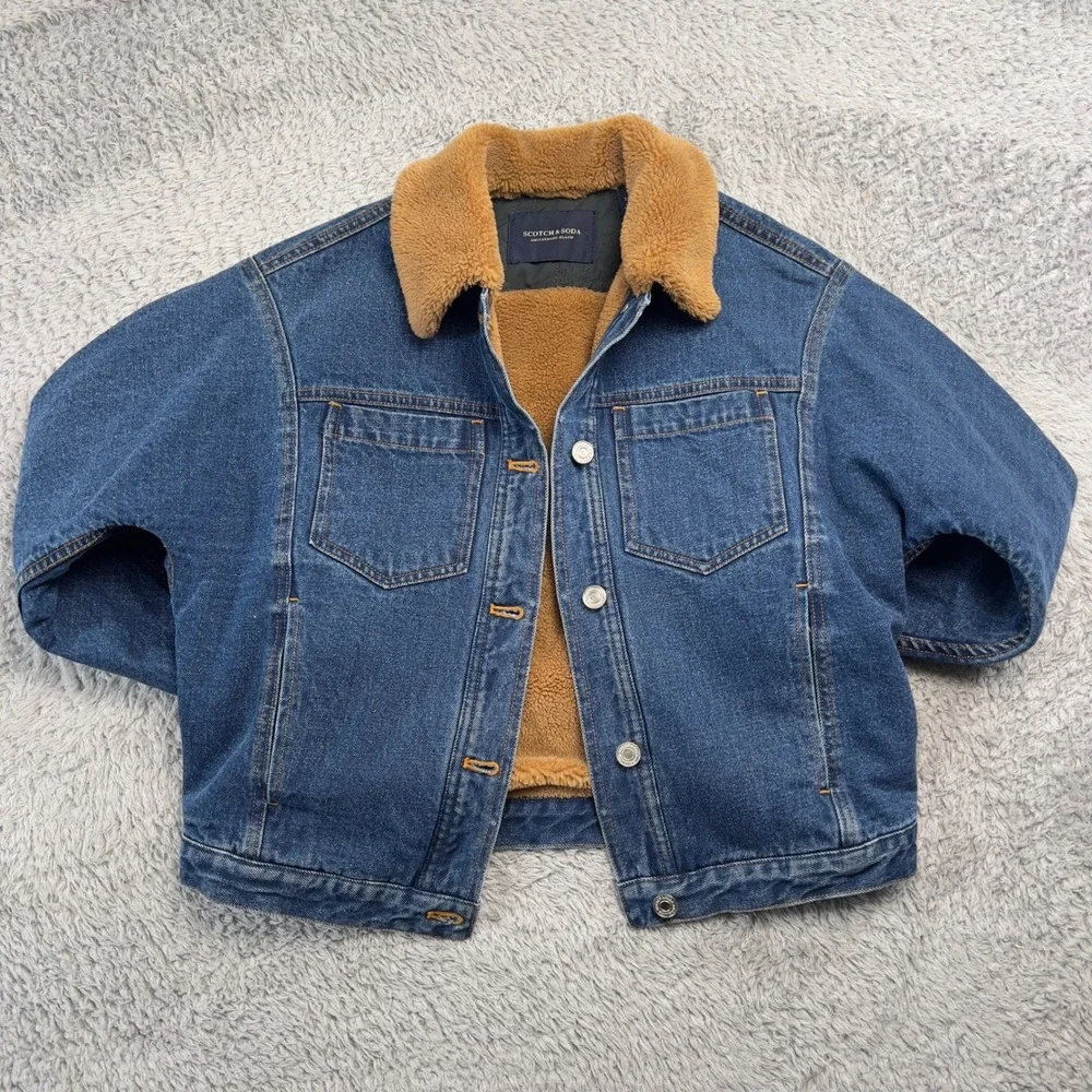 Scotch & Soda Amsterdam Blauw Denim Trucker Jacket Youth 12 152 Teddy Fleece